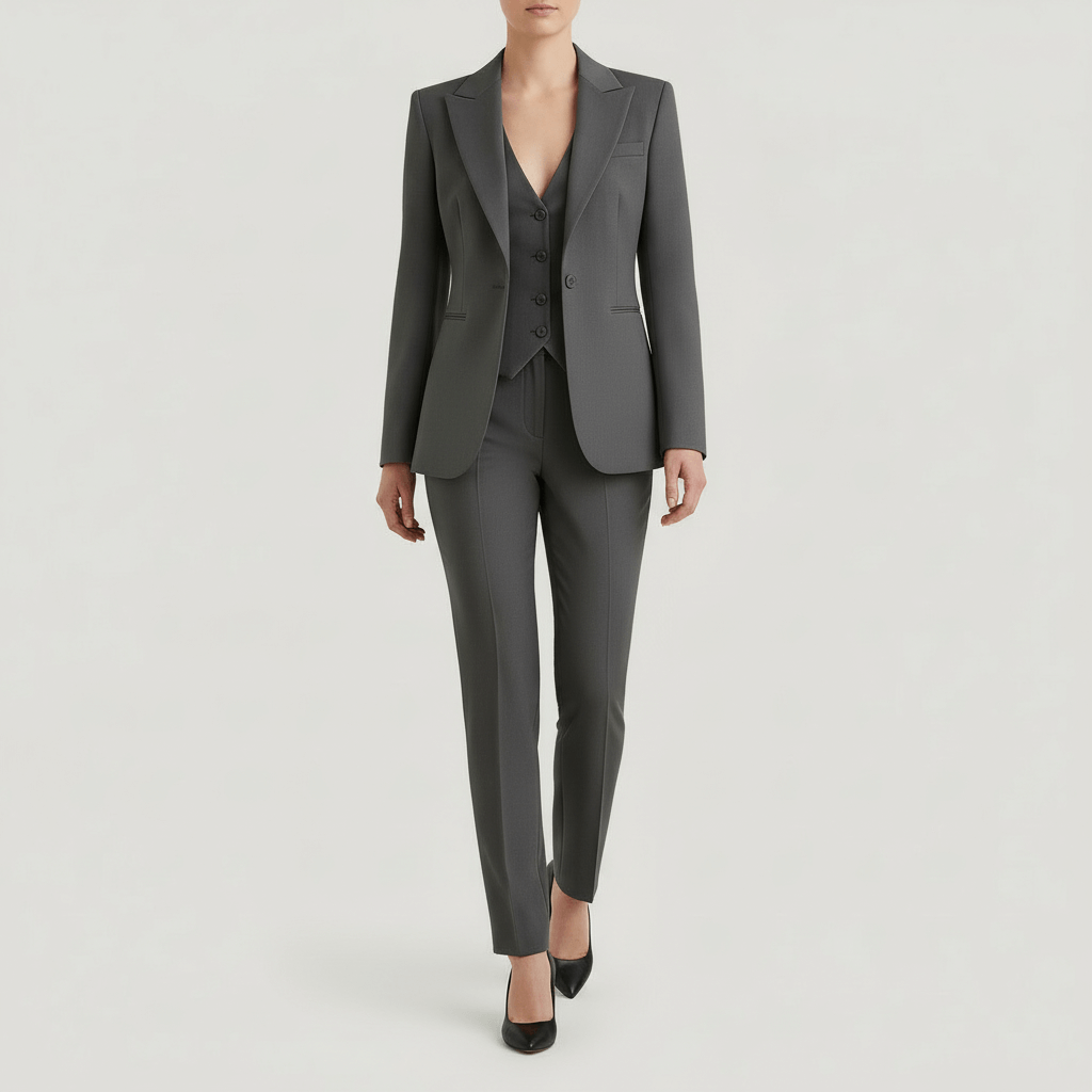 Tanzanix | Structured blazer, vest, and tailored trousers suit set-Apparel & Accessories > Clothing > Suits-Gray-XS-Tanzanix