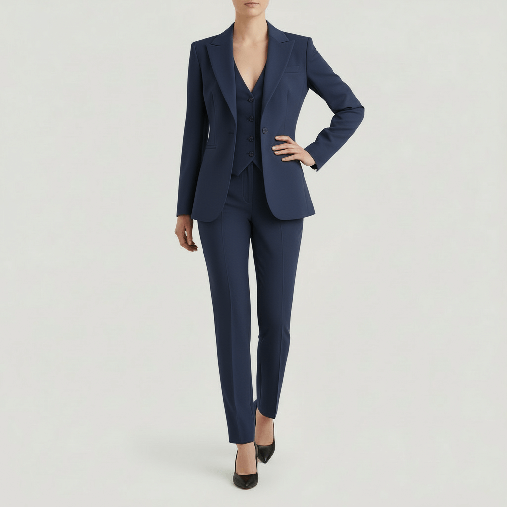 Tanzanix | Structured blazer, vest, and tailored trousers suit set-Apparel & Accessories > Clothing > Suits-Navy-XS-Tanzanix