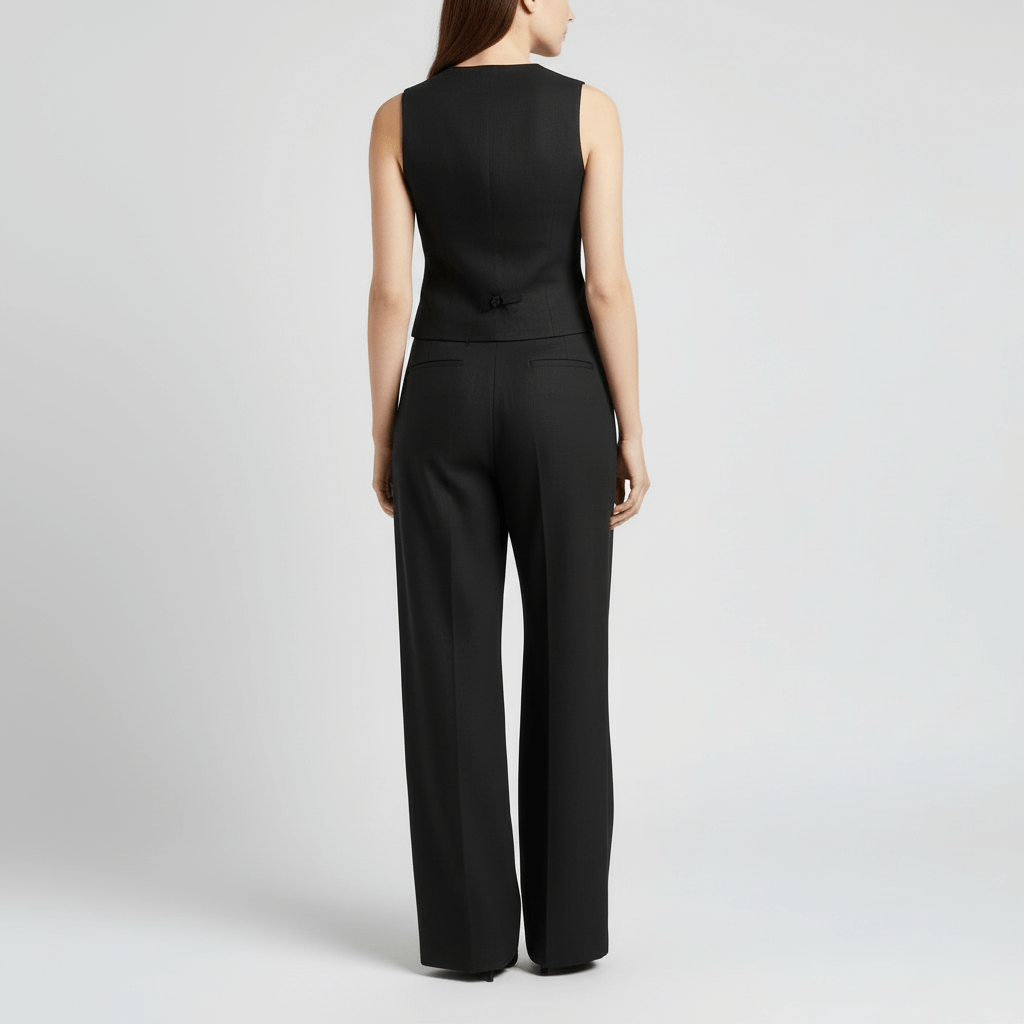 Tanzanix | Structured vest and wide-leg linen two-piece set-Apparel & Accessories > Clothing > Outfit Sets-Tanzanix
