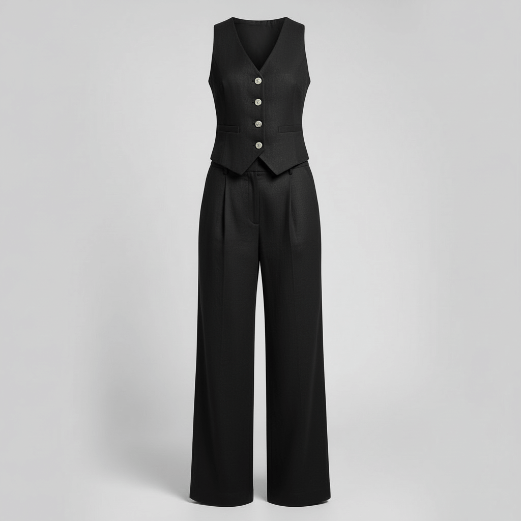 Tanzanix | Structured vest and wide-leg linen two-piece set-Apparel & Accessories > Clothing > Outfit Sets-Tanzanix