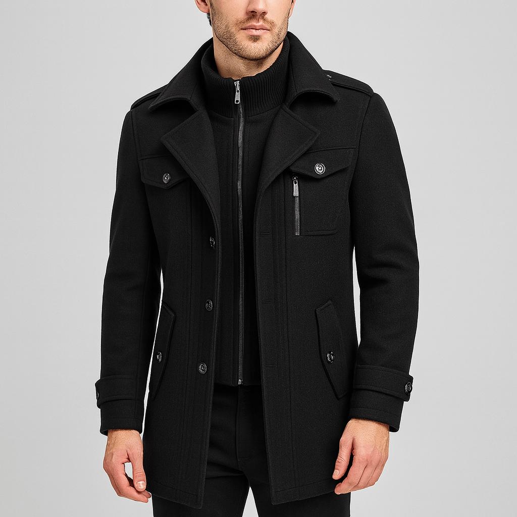 Tanzanix | Stylish winter trench coat with lightweight fit-Apparel & Accessories > Clothing > Outerwear > Coats & Jackets > Trench Coats-Black-XS-Tanzanix