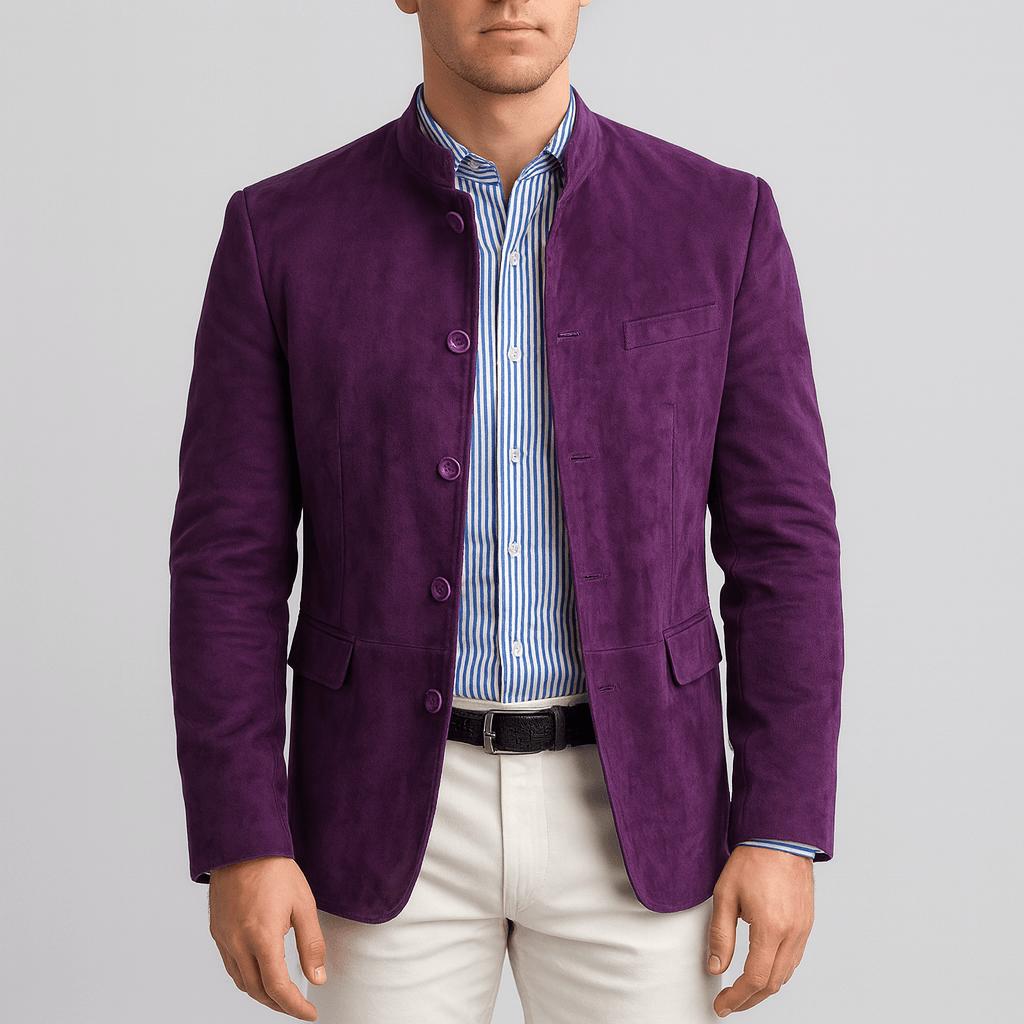 Tanzanix | Suede blazer with band collar-Apparel & Accessories > Clothing > Outerwear > Coats & Jackets > Sport Jackets-Purple-S-Tanzanix