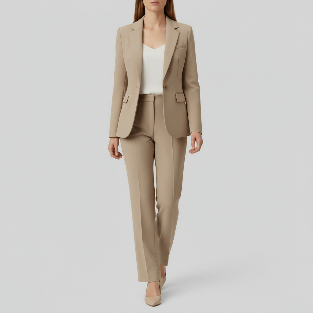 Tanzanix | Tailored blazer and trousers suit set-Apparel & Accessories > Clothing > Suits-Beige-XS-Tanzanix