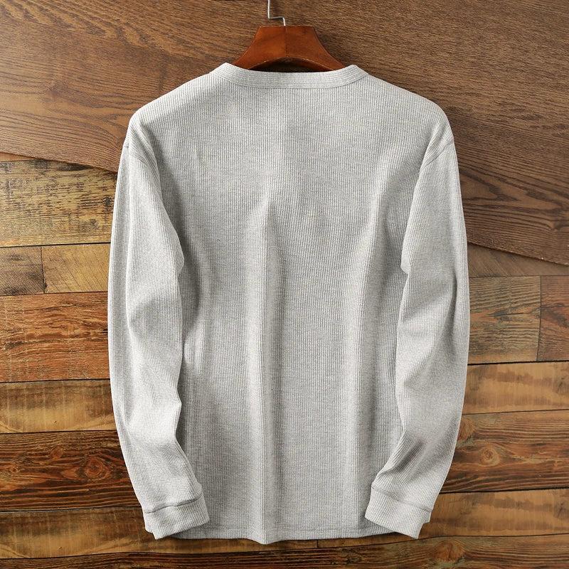 Tanzanix | Textured waffle knit long sleeve henley shirt-Apparel & Accessories > Clothing > Clothing Tops > Shirts-Tanzanix