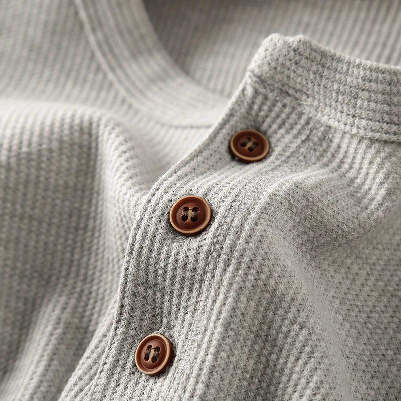 Tanzanix | Textured waffle knit long sleeve henley shirt-Apparel & Accessories > Clothing > Clothing Tops > Shirts-Tanzanix