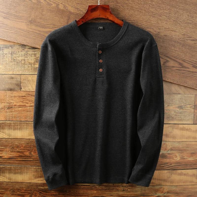 Tanzanix | Textured waffle knit long sleeve henley shirt-Apparel & Accessories > Clothing > Clothing Tops > Shirts-Gray-XS-Tanzanix