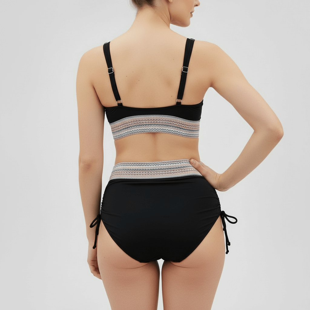 Tanzanix | V-neck two-piece swimsuit with adjustable straps and high-waisted bottoms-Apparel & Accessories > Clothing > Swimwear > Classic Bikinis-Tanzanix