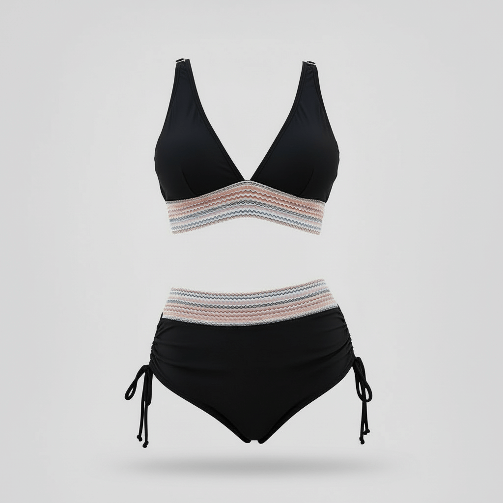 Tanzanix | V-neck two-piece swimsuit with adjustable straps and high-waisted bottoms-Apparel & Accessories > Clothing > Swimwear > Classic Bikinis-Tanzanix