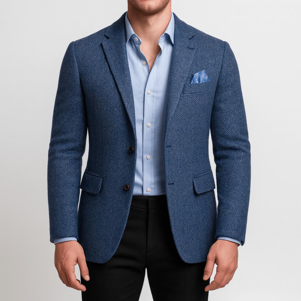 Tanzanix | Vintage Herringbone woolen coat-Apparel & Accessories > Clothing > Outerwear > Coats & Jackets-Blue-S-Tanzanix