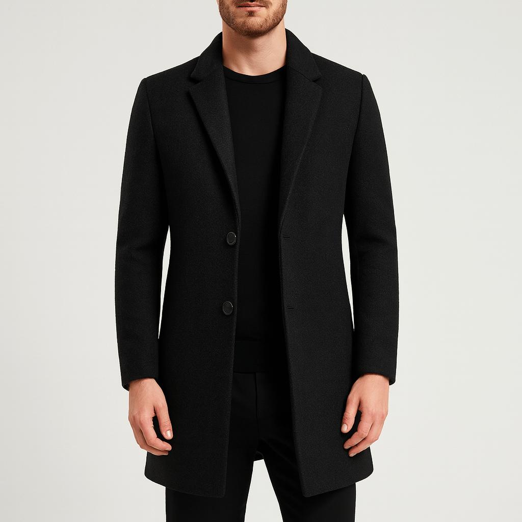 Tanzanix | Woolen coat with mandarin collar-Apparel & Accessories > Clothing > Outerwear > Coats & Jackets > Overcoats-Black-S-Tanzanix