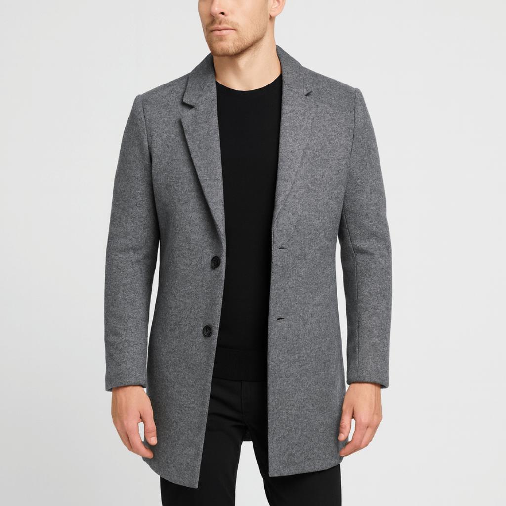 Tanzanix | Woolen coat with mandarin collar-Apparel & Accessories > Clothing > Outerwear > Coats & Jackets > Overcoats-Gray-S-Tanzanix