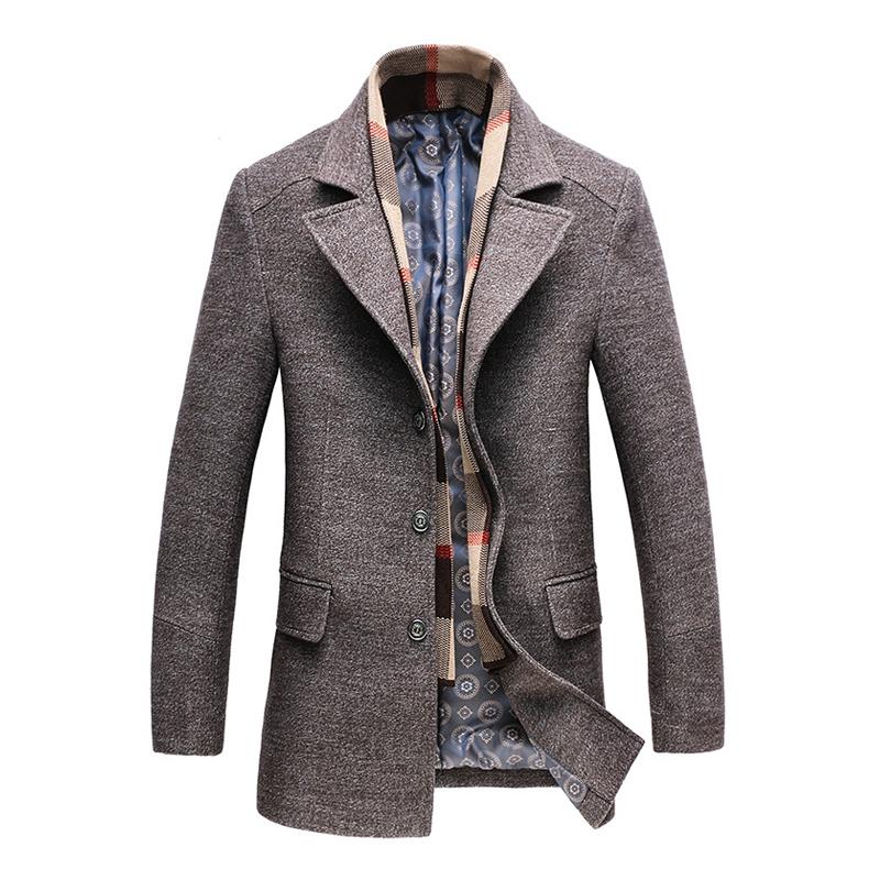 Tanzanix | Woolen coat with turn-down collar and detachable scarf-Apparel & Accessories > Clothing > Outerwear > Coats & Jackets > Overcoats-Tanzanix
