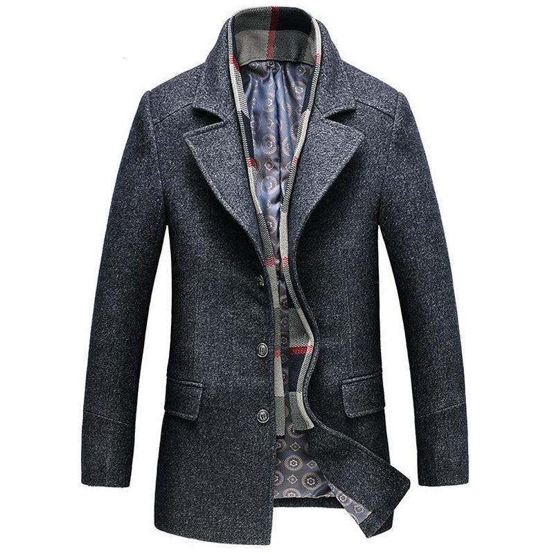 Tanzanix | Woolen coat with turn-down collar and detachable scarf-Apparel & Accessories > Clothing > Outerwear > Coats & Jackets > Overcoats-Tanzanix