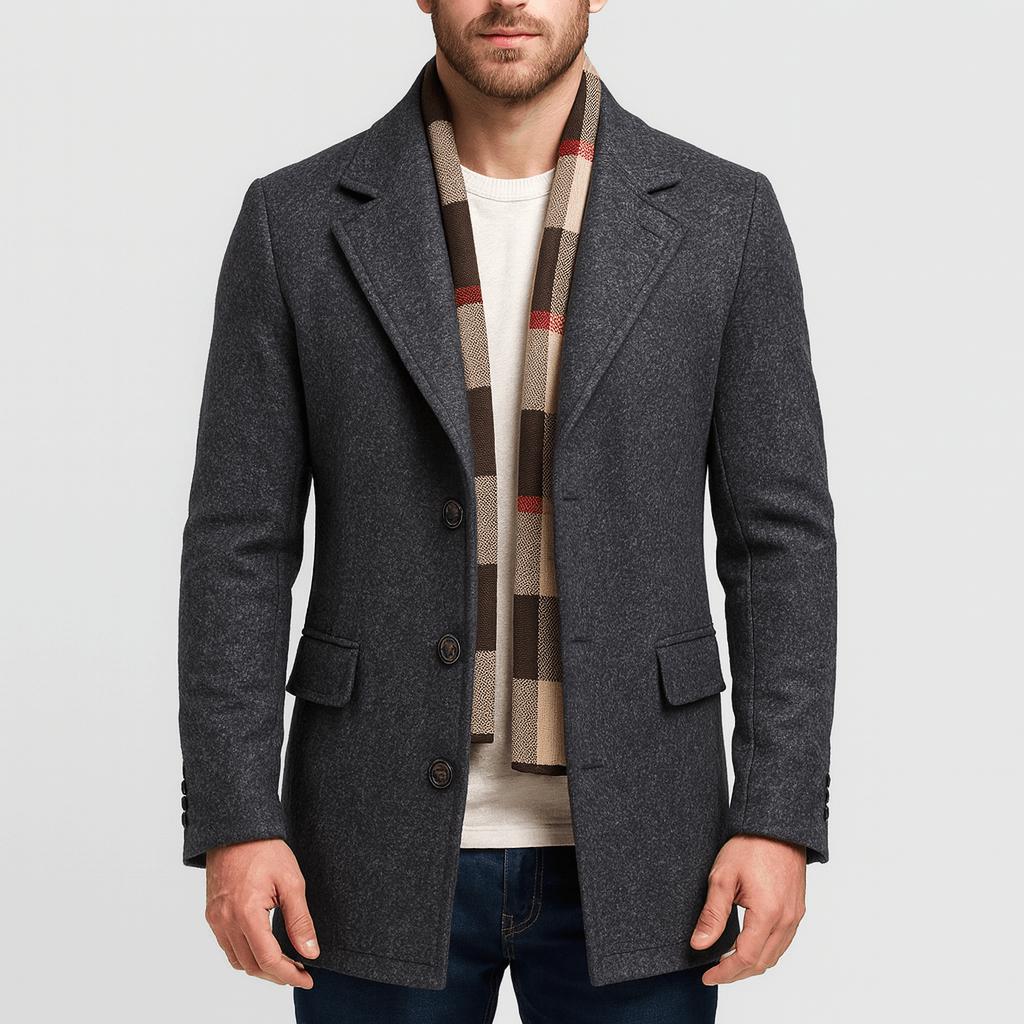 Tanzanix | Woolen coat with turn-down collar and detachable scarf-Apparel & Accessories > Clothing > Outerwear > Coats & Jackets > Overcoats-Dark Gray-XS-Tanzanix