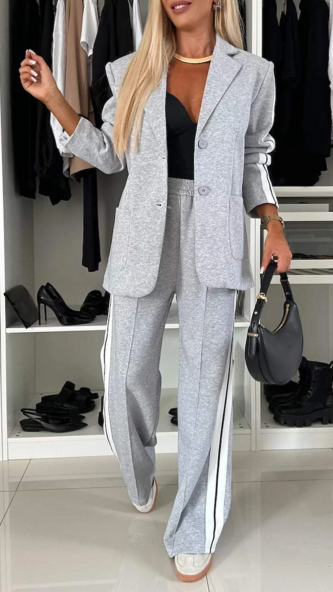 Abigail | Women's Two-Piece Blazer & Trouser Suit Set - Gray