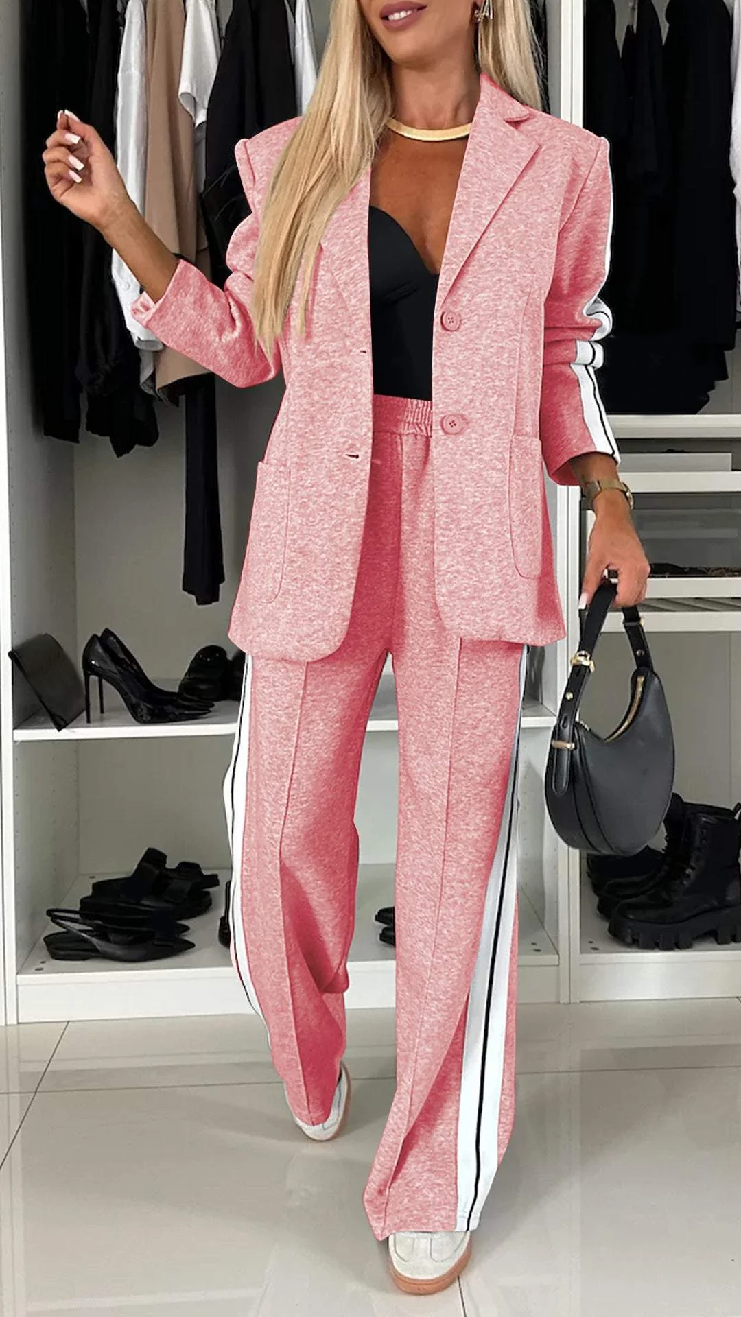 Abigail | Women's Two-Piece Blazer & Trouser Suit Set - Pink