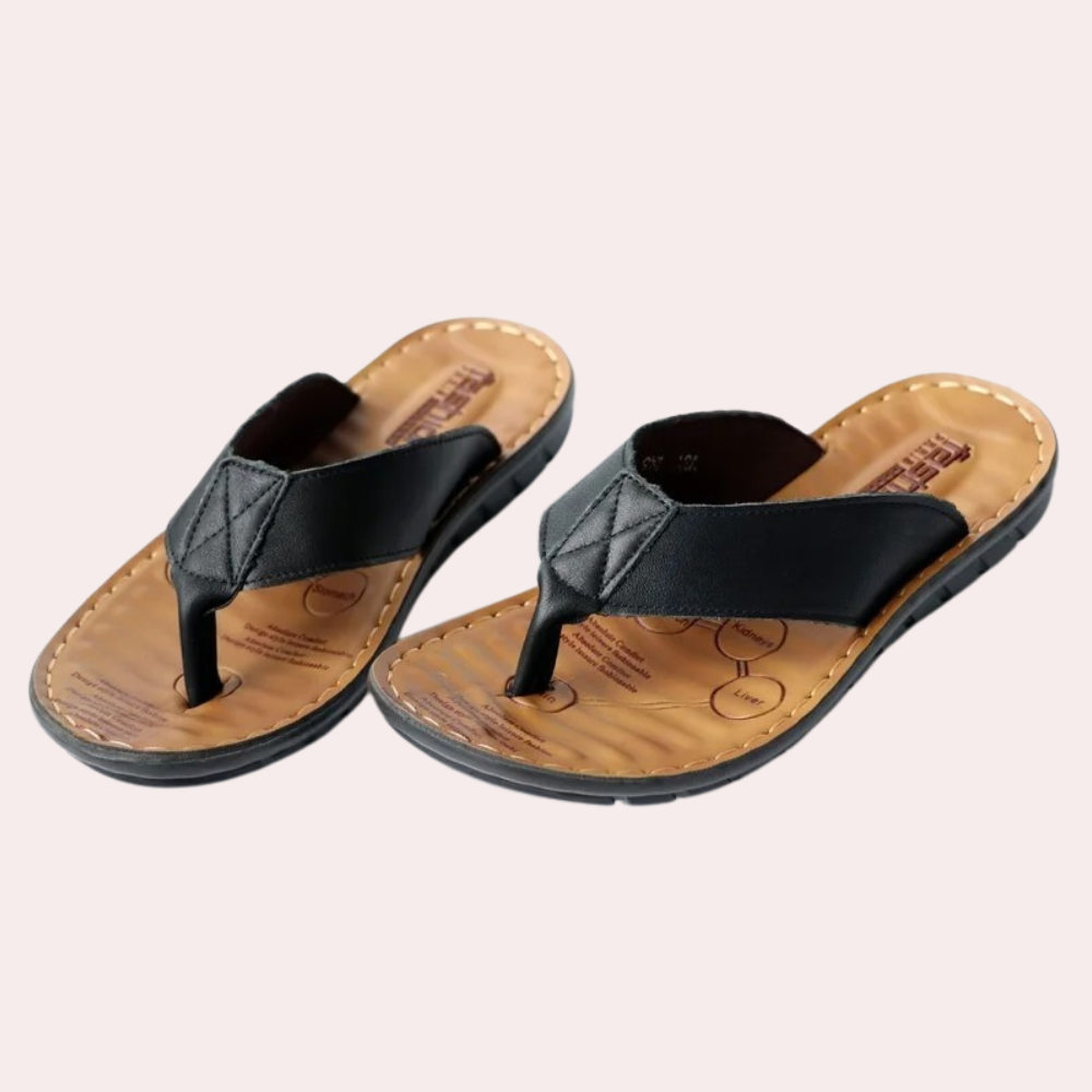 Adam | Men's Leather-Look Toe Post Sandals - Black