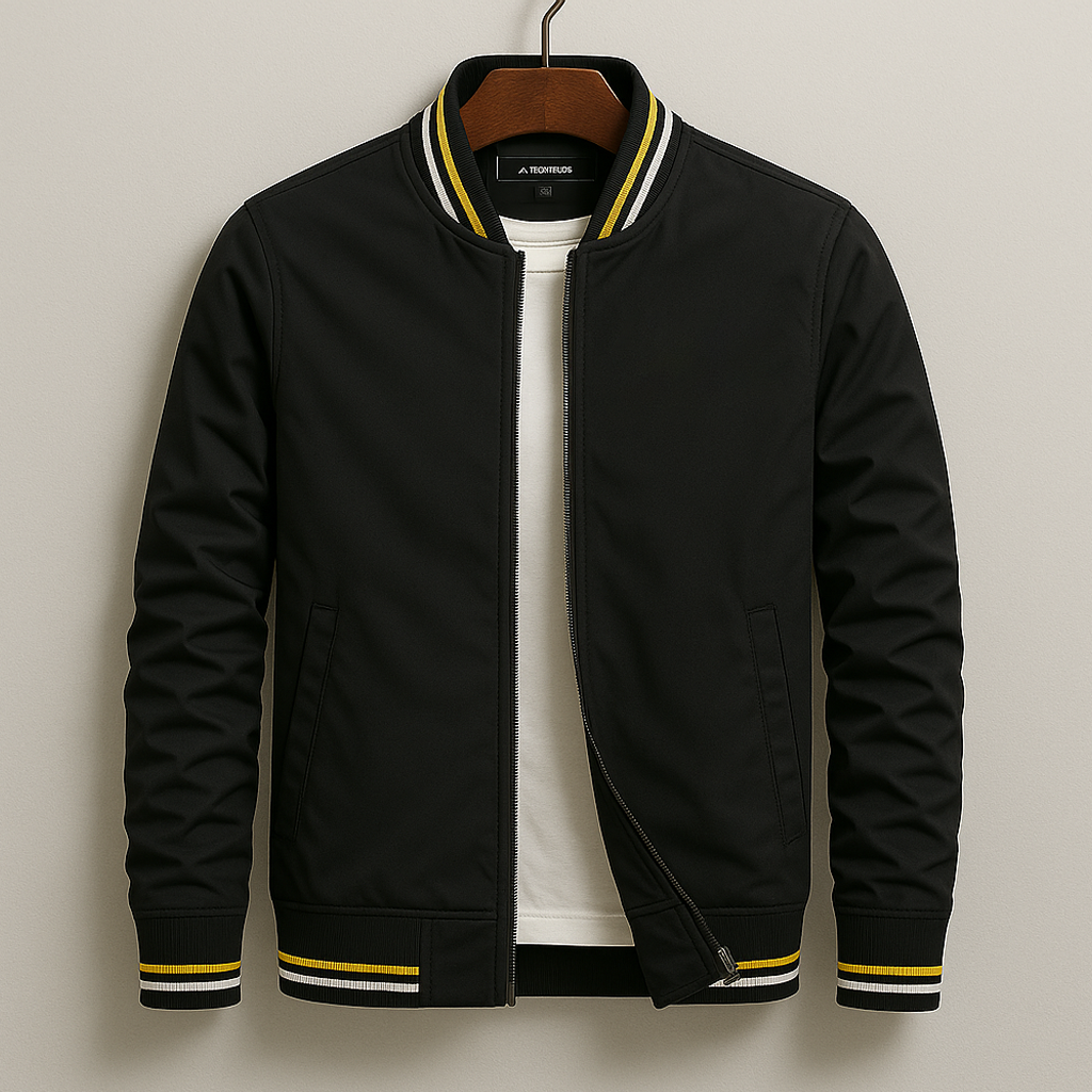 Alexander | Men's Striped Trim Bomber Jacket - Black