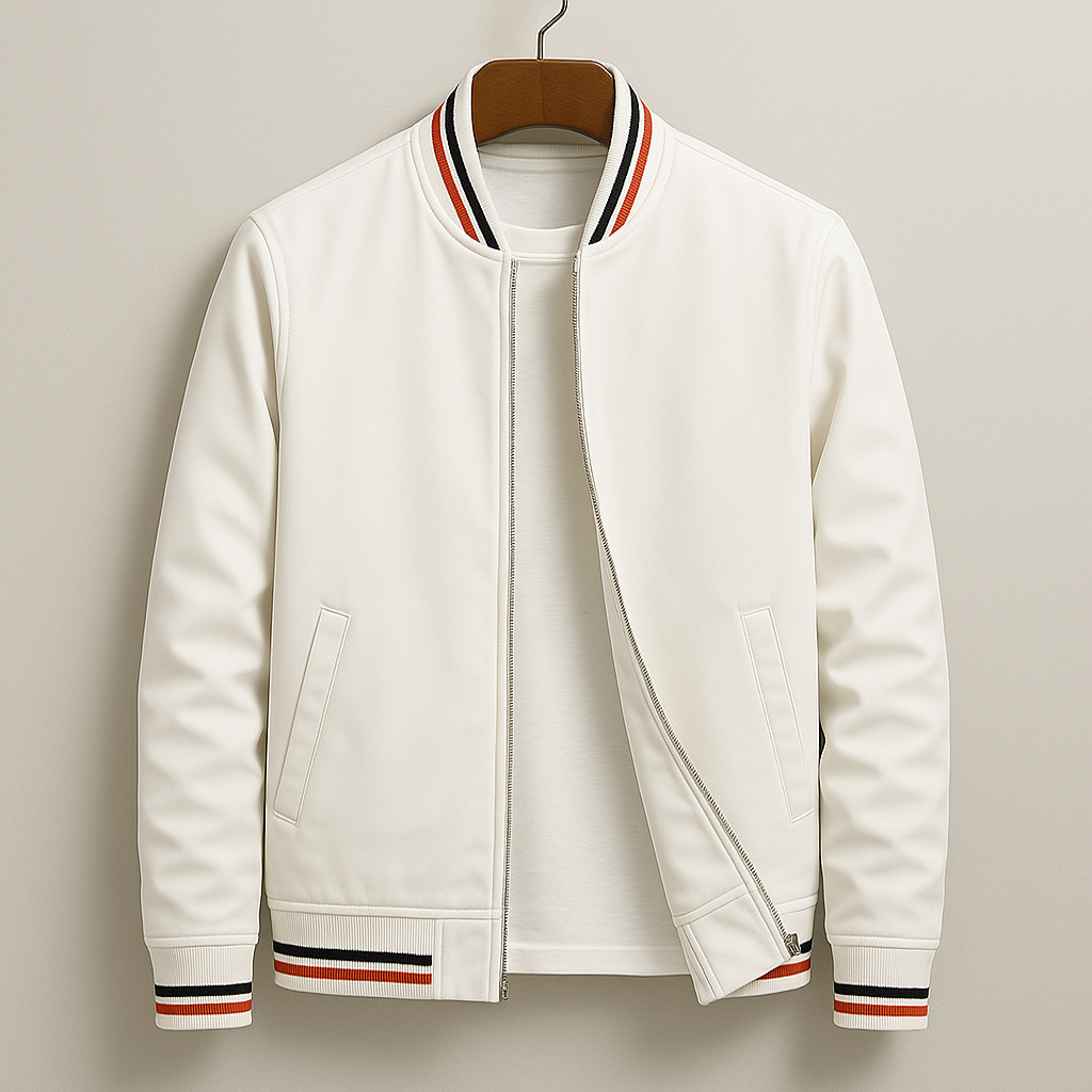 Alexander | Men's Striped Trim Bomber Jacket - White