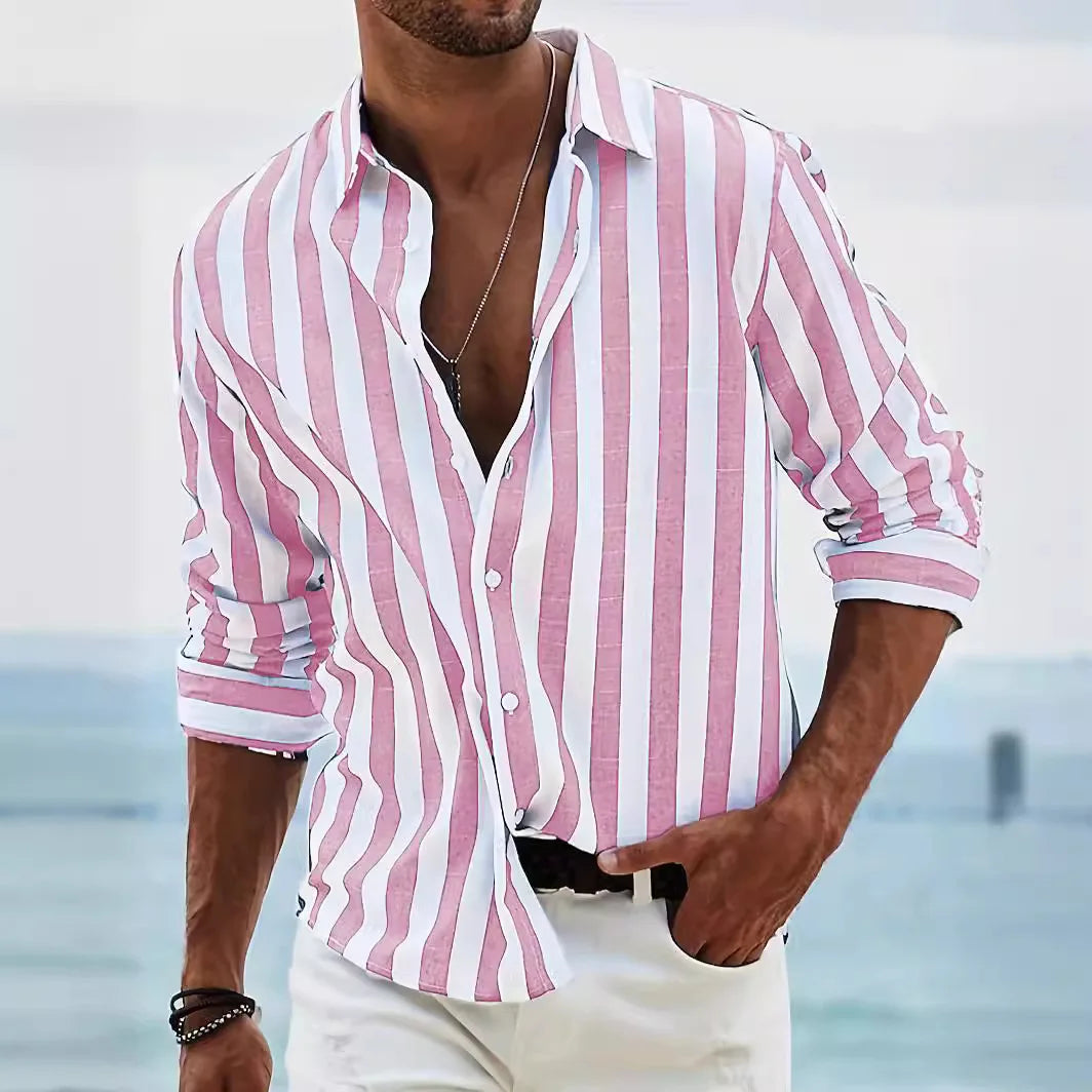 Alfie | Men's Striped Long Sleeve Shirt - Pink