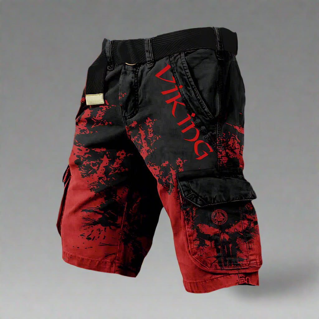 Alfie | Men's Viking Print Cargo Shorts - Black