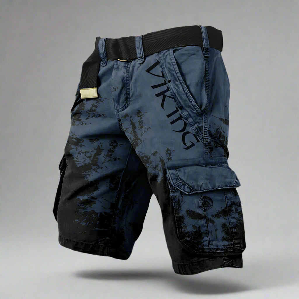 Alfie | Men's Viking Print Cargo Shorts - Dark blue