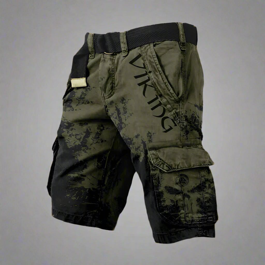 Alfie | Men's Viking Print Cargo Shorts - Dark green