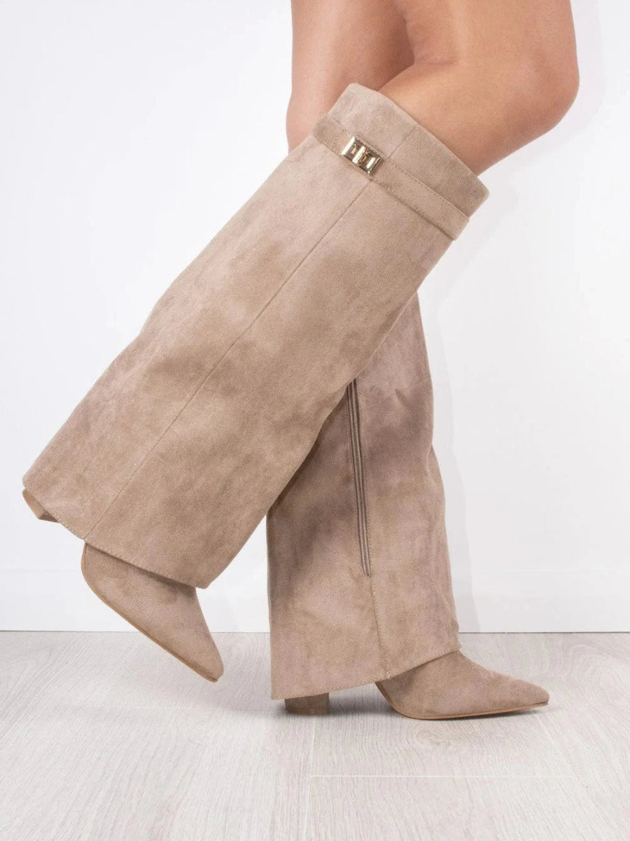 Annelie | Höga stövlar för dam i mocka - Beige