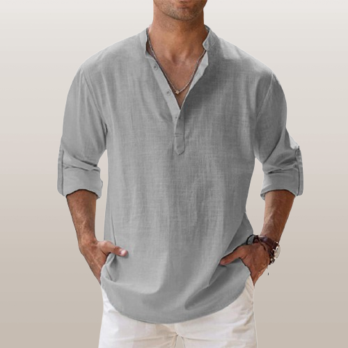 Archie | Men's Cotton Grandad Collar Shirt - gray