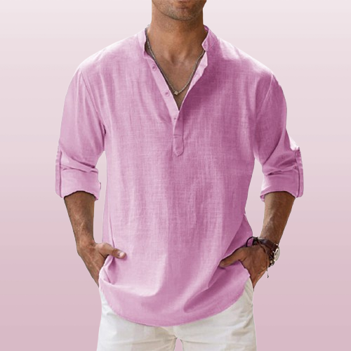Archie | Men's Cotton Grandad Collar Shirt - pink