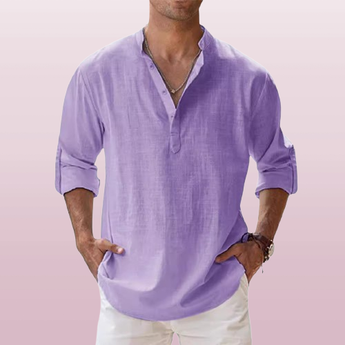 Archie | Men's Cotton Grandad Collar Shirt - purple