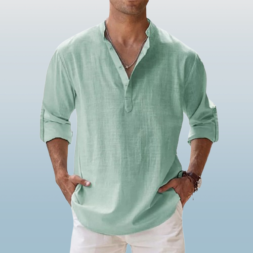 Archie | Men's Cotton Grandad Collar Shirt - vegetable
