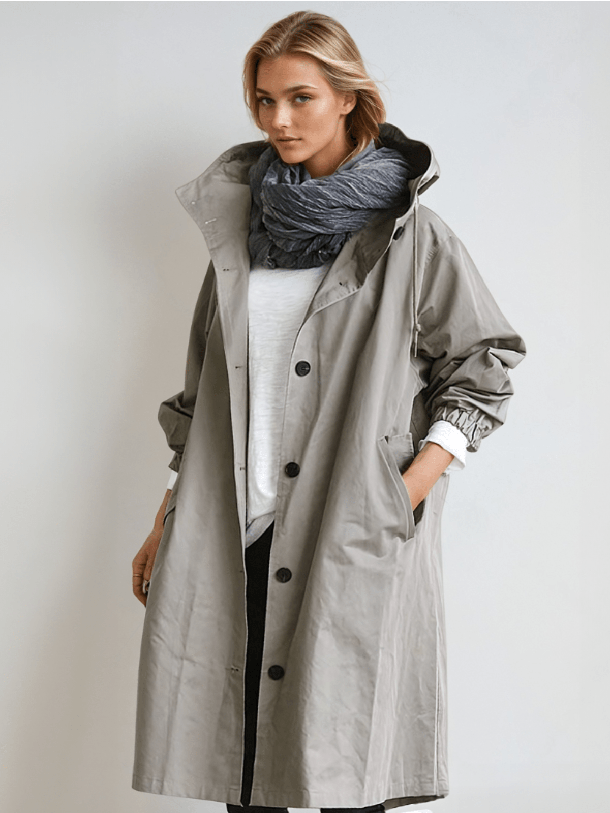 Audrey | Trenchcoat dam med huva - Grå