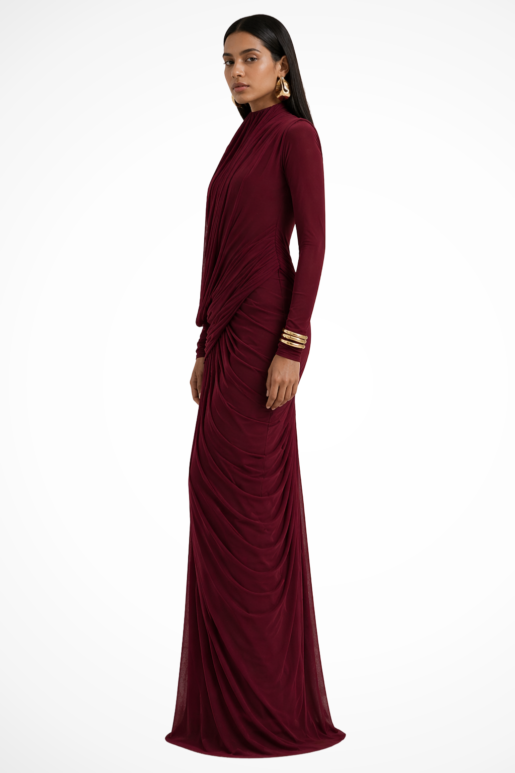 Ava | Women's Long Sleeve High Neck Maxi Dress - view 3