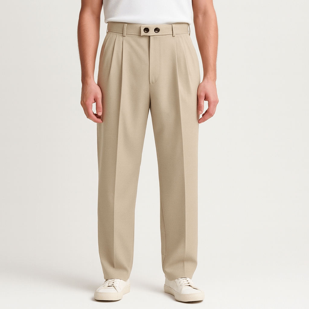 Benjamin | Men's Wide Leg Pleated Trousers - Beige