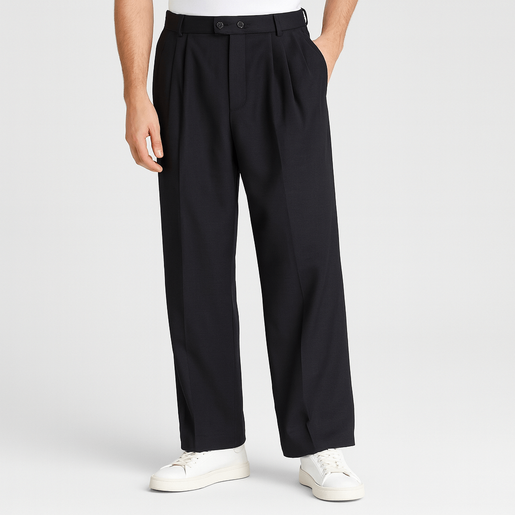 Benjamin | Men's Wide Leg Pleated Trousers - Black