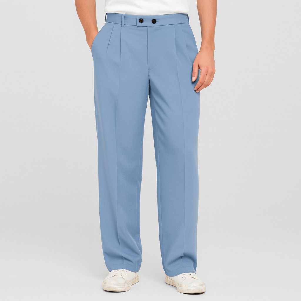 Benjamin | Men's Wide Leg Pleated Trousers - Blue