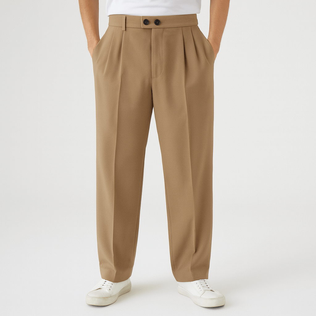 Benjamin | Men's Wide Leg Pleated Trousers - Khaki