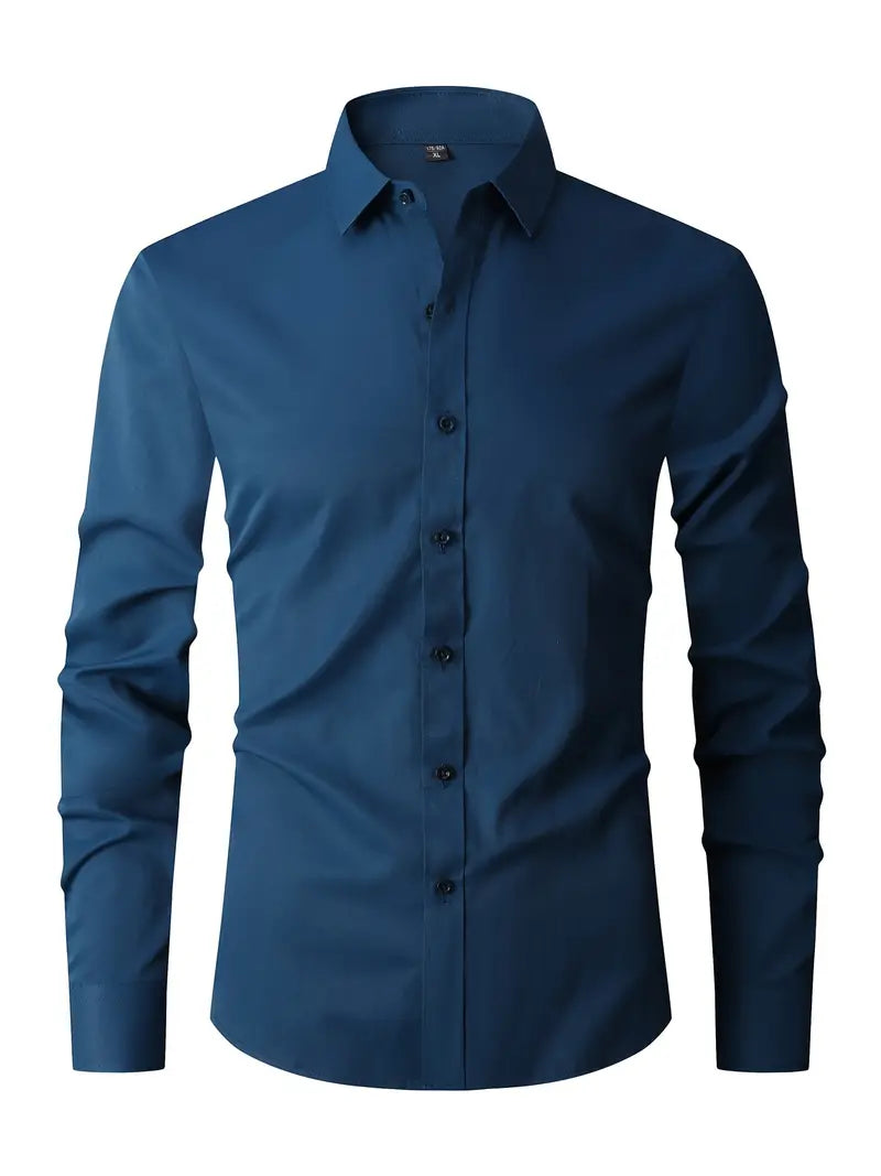 Charlie | Men's Slim Fit Button-Up Shirt - Dark blue