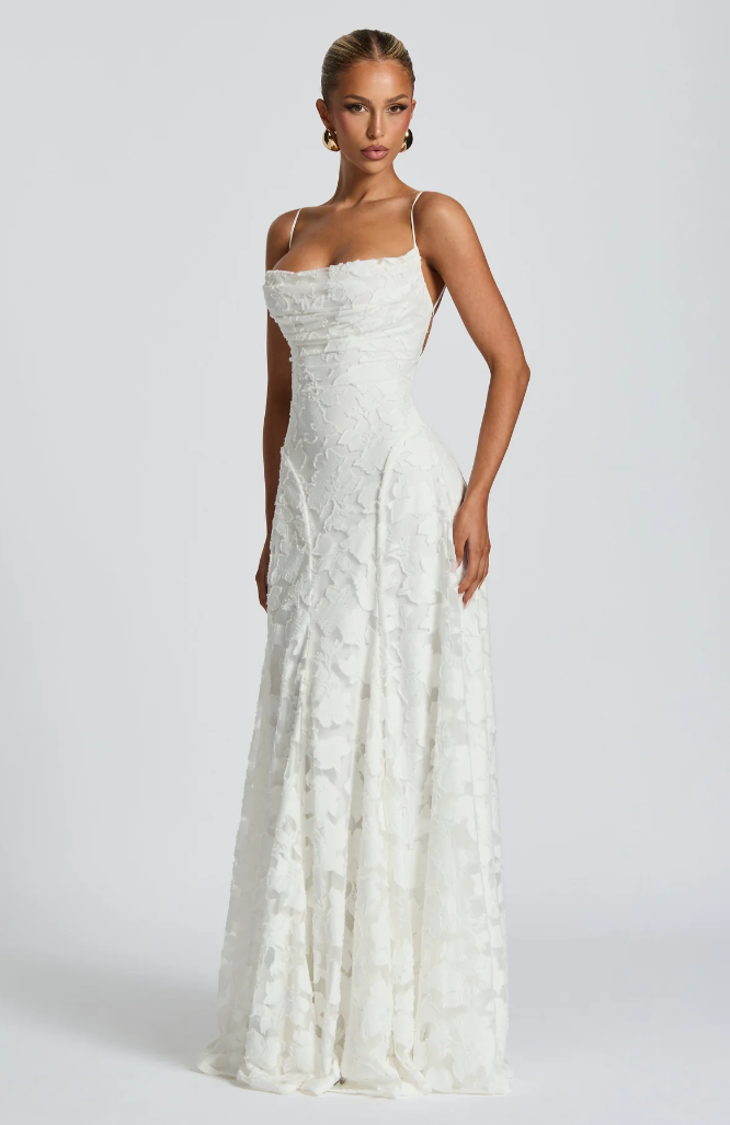 Charlotte | Women's Floral Lace Maxi Dress - White