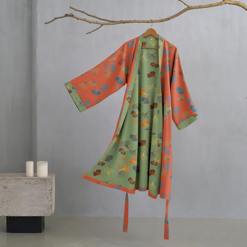 Ebba | Morgonrock i bomull, kimonomodell - Röd