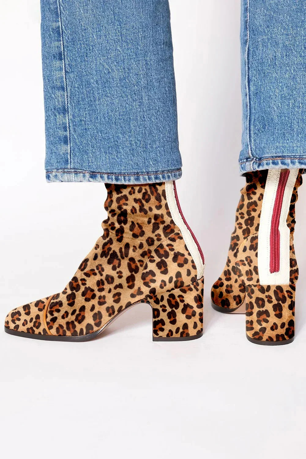 Edith | Ankelboots dam i mocka med blockklack - Lampart