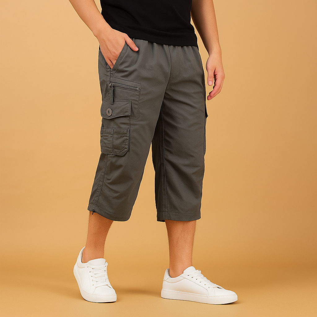 Edward | Men's Long Cotton Cargo Shorts - Light grey