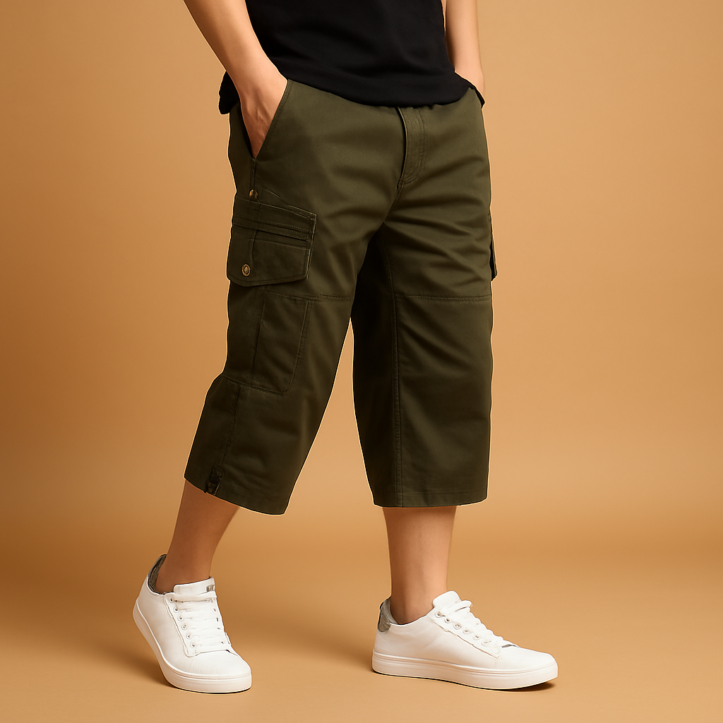 Edward | Men's Long Cotton Cargo Shorts - Military green
