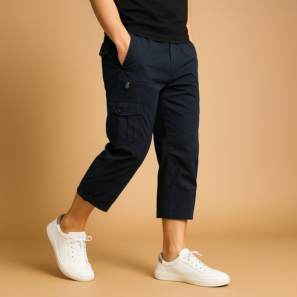 Edward | Men's Long Cotton Cargo Shorts - Navy blue