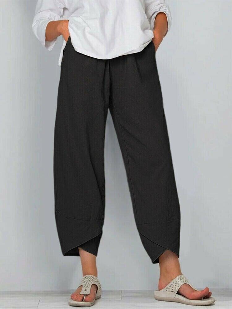 Elsie | Women's High-Waisted Cotton Trousers - Black