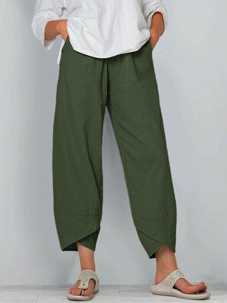 Elsie | Women's High-Waisted Cotton Trousers - Green