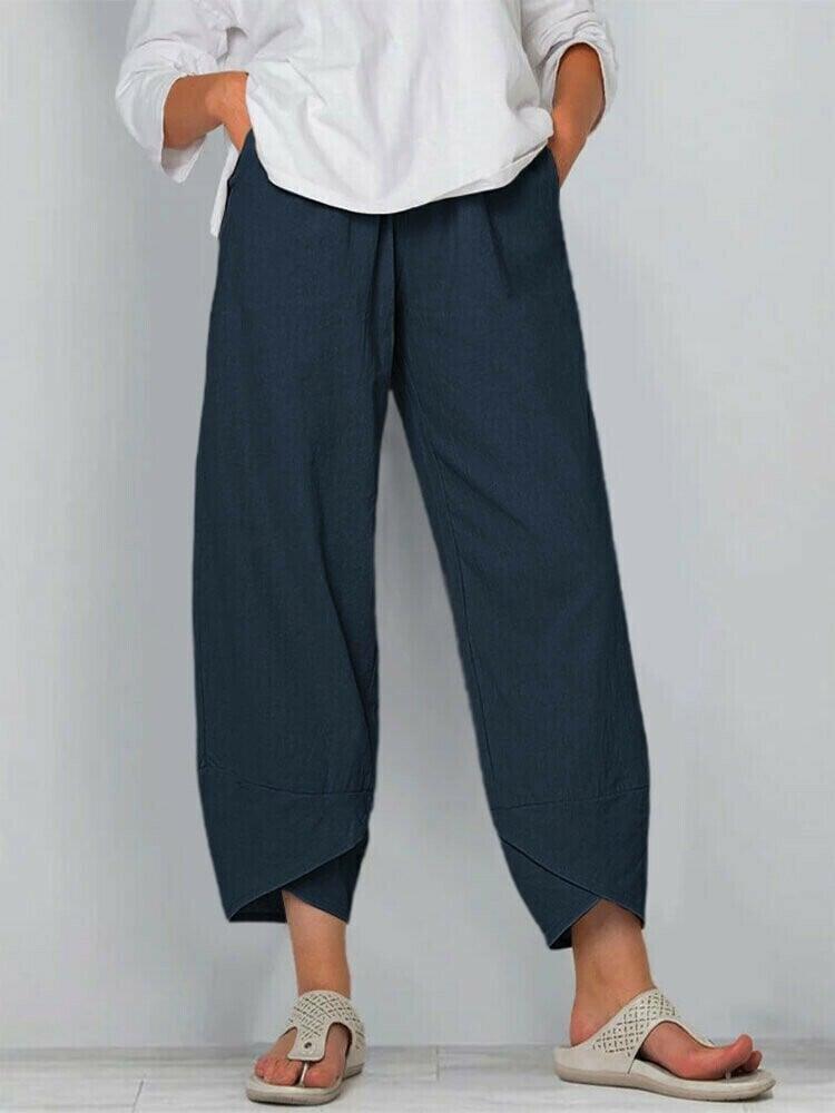 Elsie | Women's High-Waisted Cotton Trousers - Navy