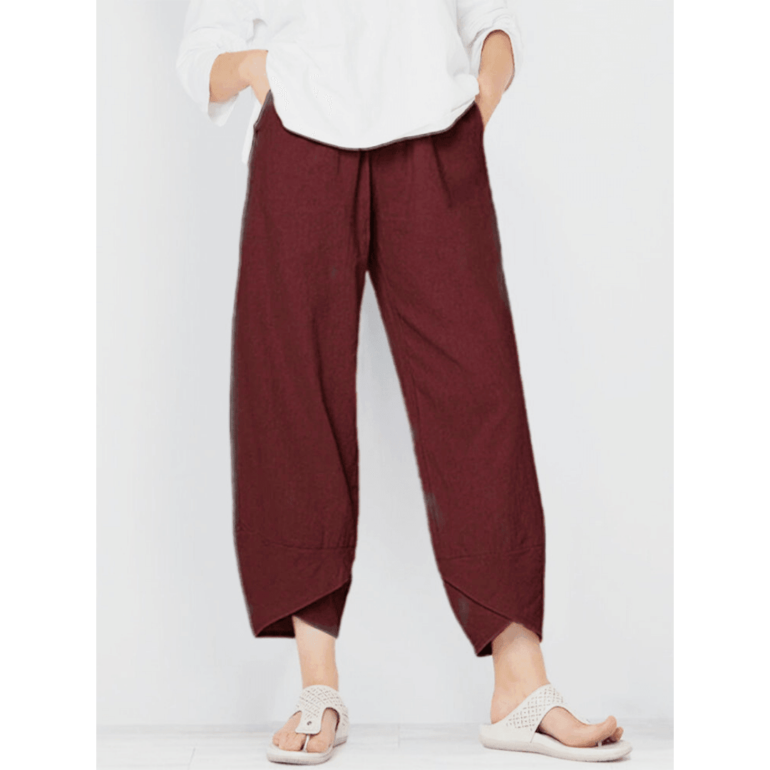 Elsie | Women's High-Waisted Cotton Trousers - Red