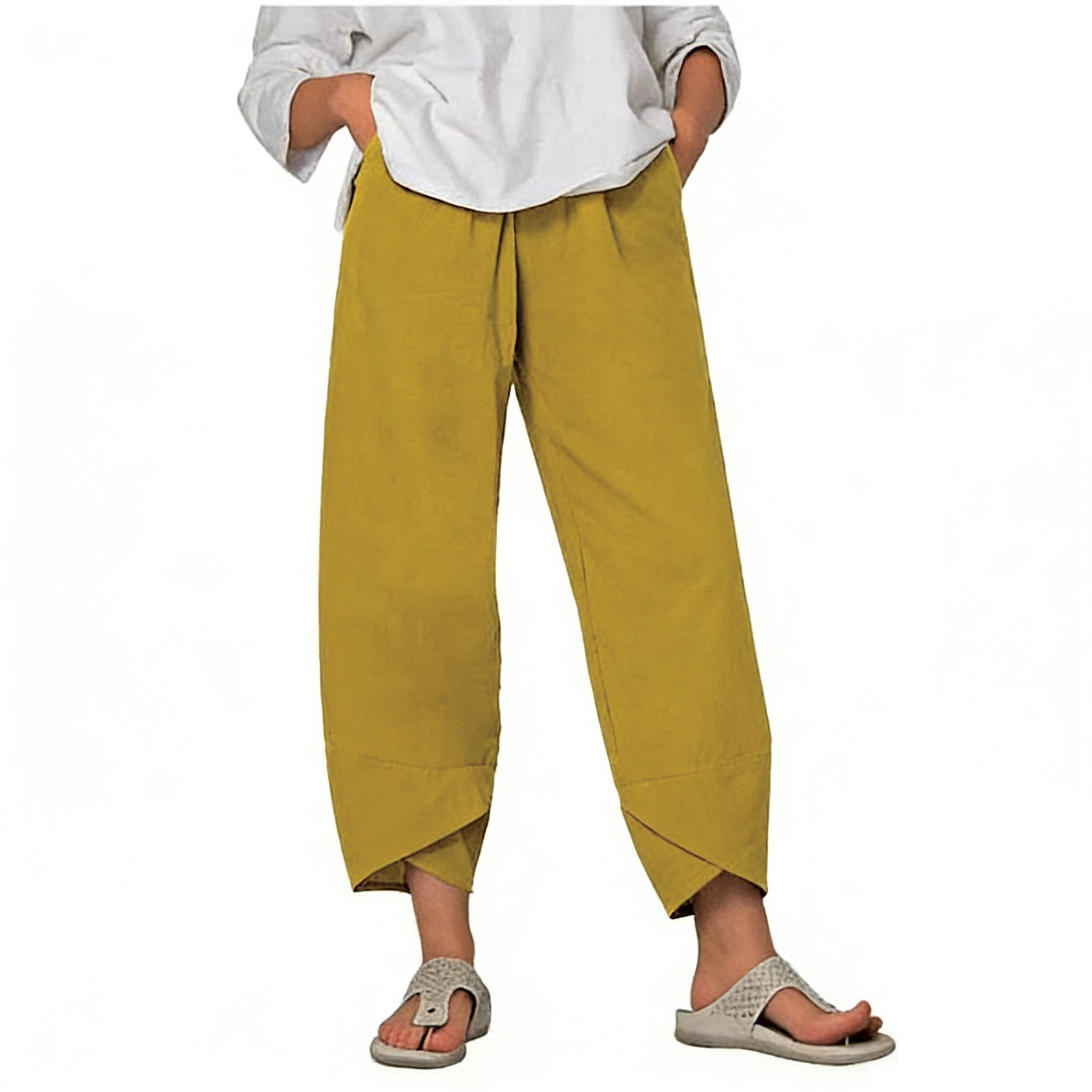 Elsie | Women's High-Waisted Cotton Trousers - Yellow